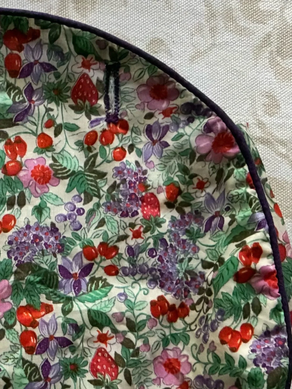 Carroll Reed Bermuda Bag Cover Wildflowers Purple Piping 4 Button Cotton Vintage